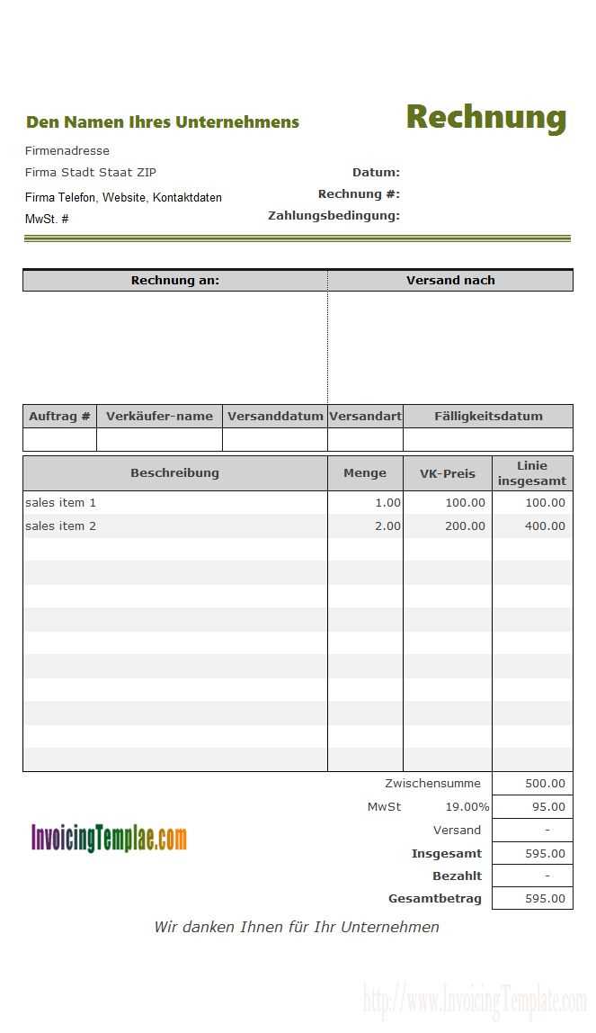 vat invoice template free download