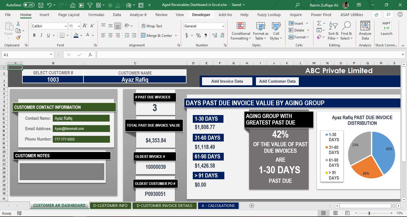 invoice dashboard template excel