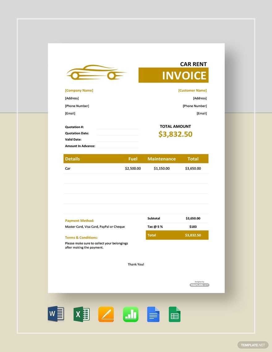 rent a car invoice template