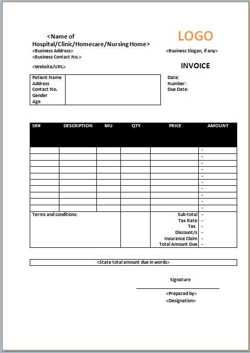 invoice template medical