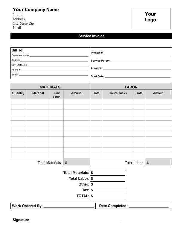 invoice template for services provided