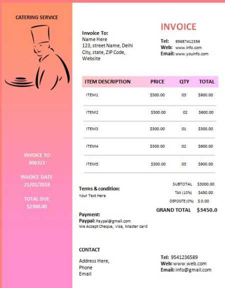 free printable catering invoice template