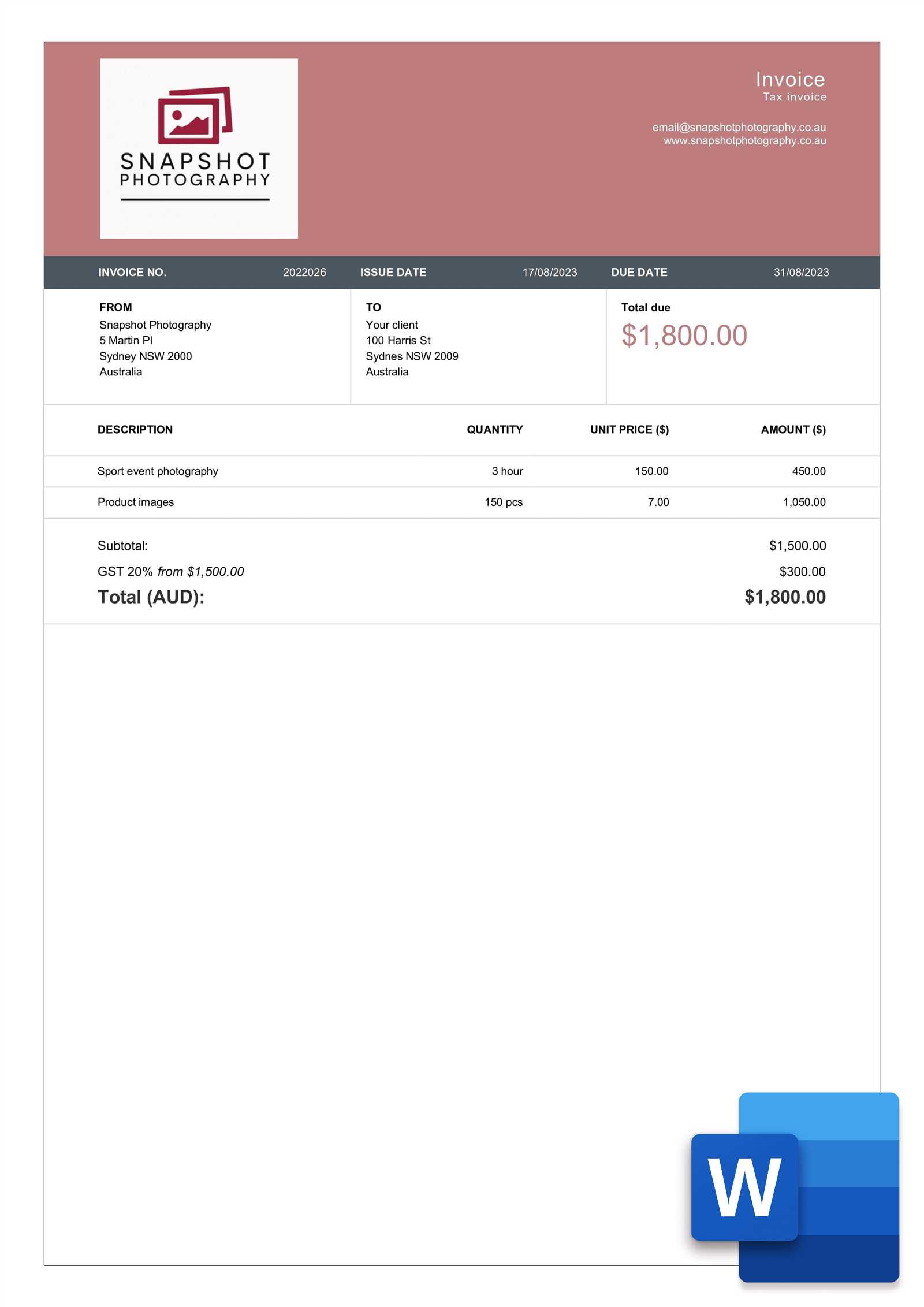 freelance photography photography invoice template