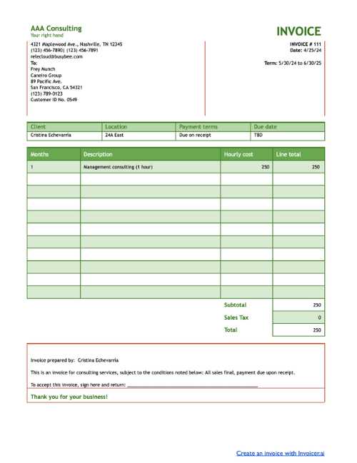 invoice for consulting services free template