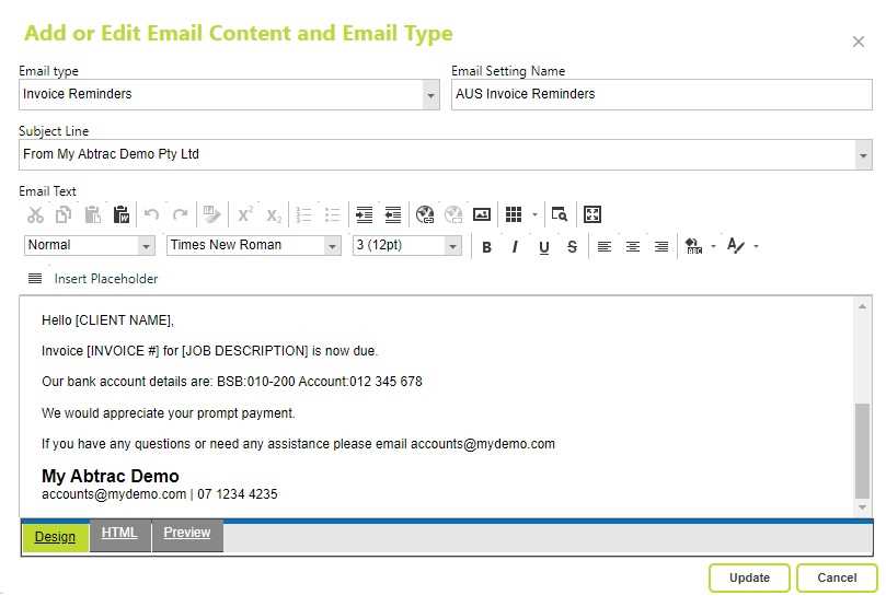 invoice template for email