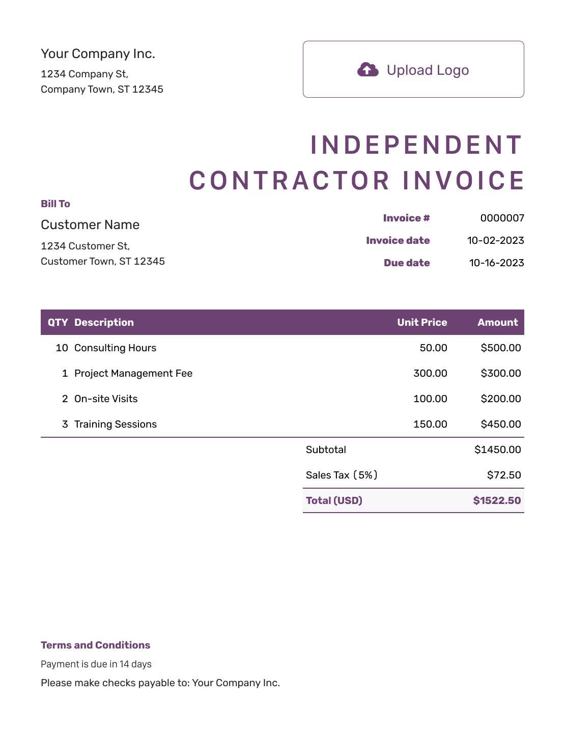 self employed blank invoice template