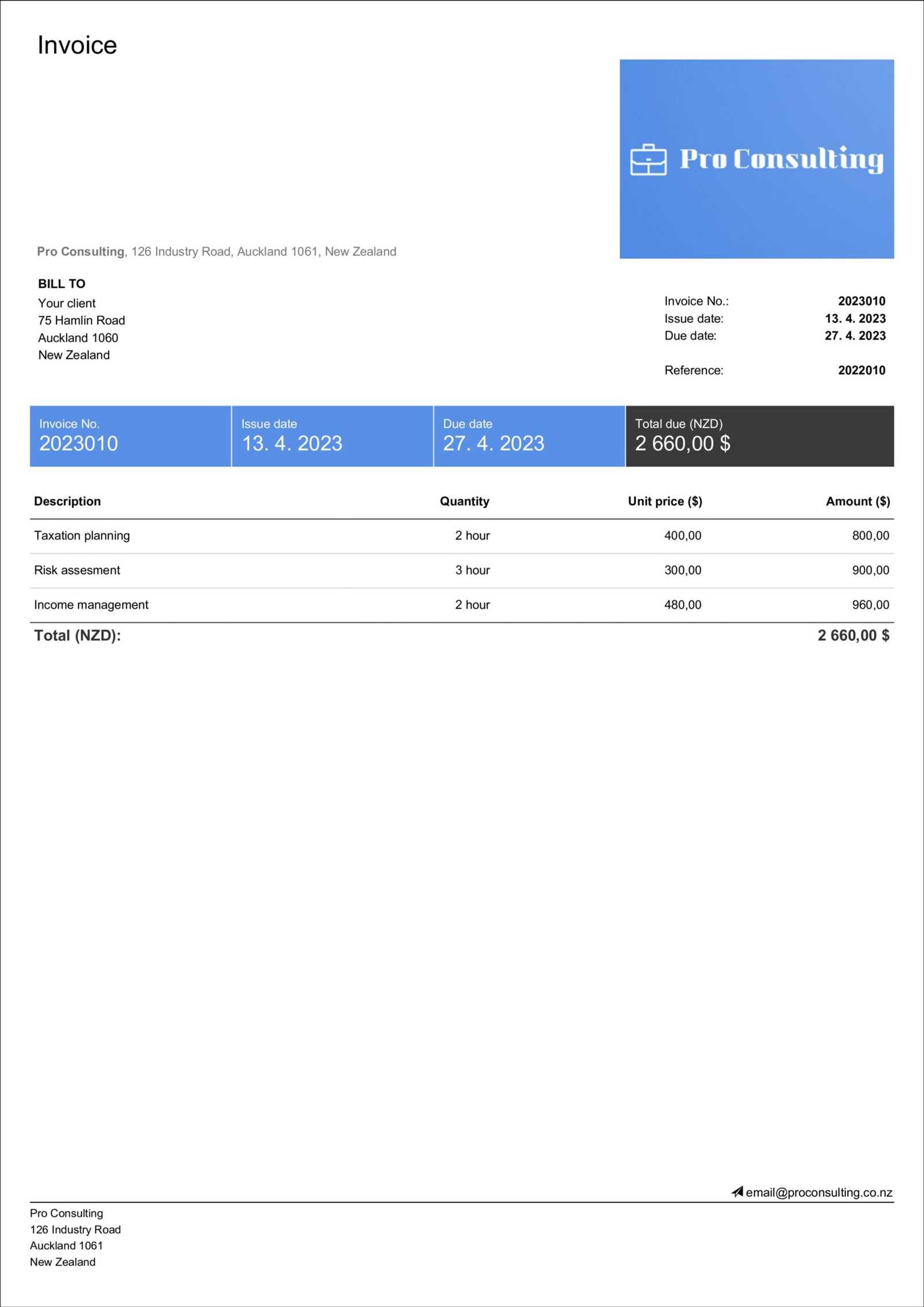 invoice template for hours