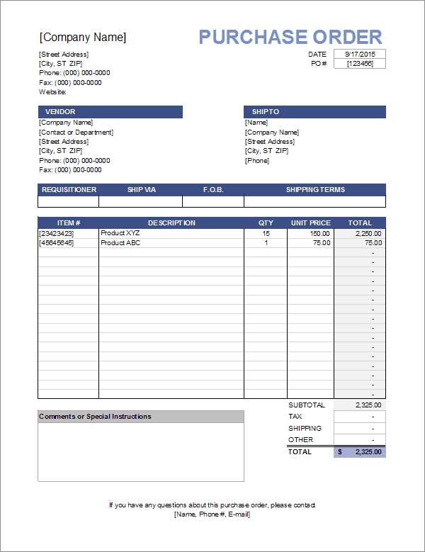 invoice with po number template