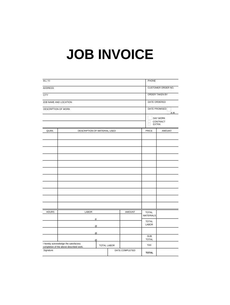 invoice for work done template