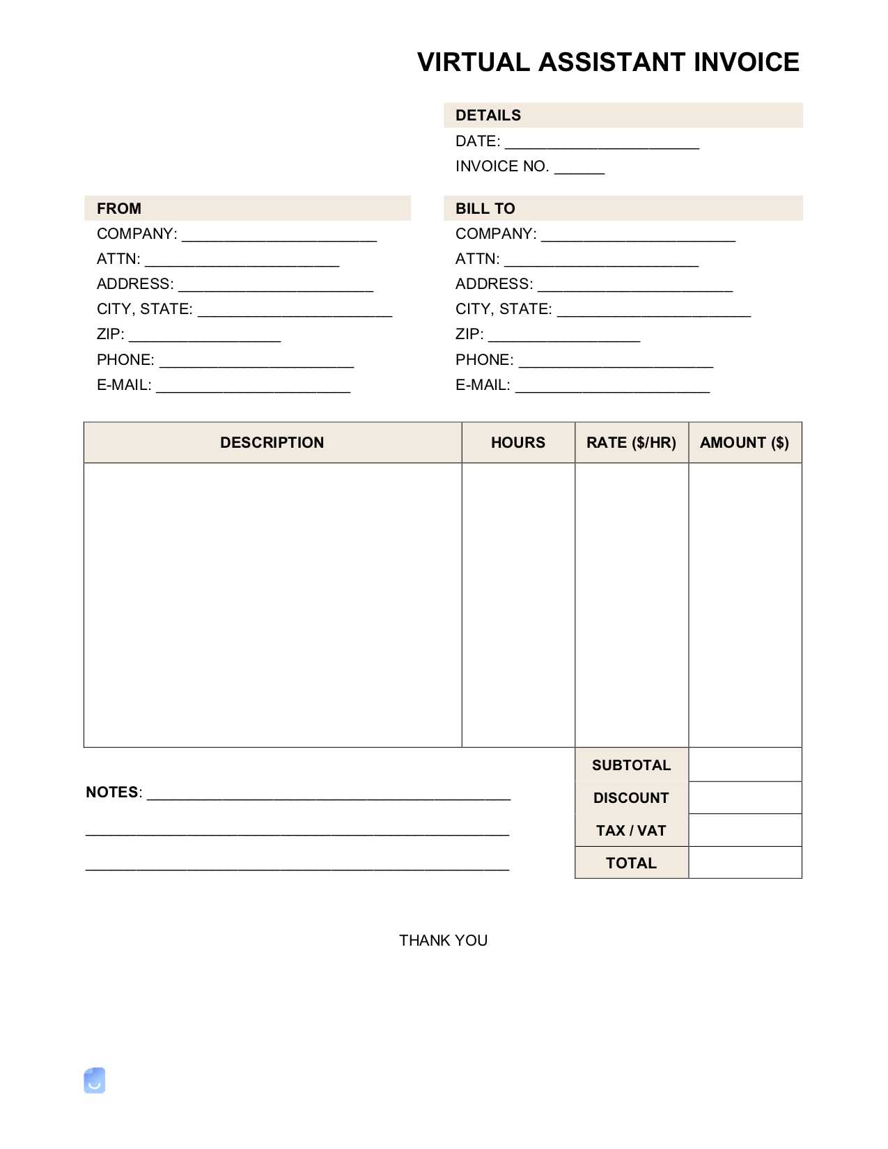 virtual assistant invoice template