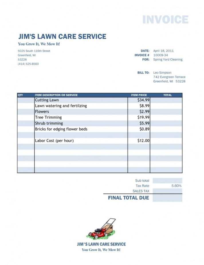 lawn service invoice template