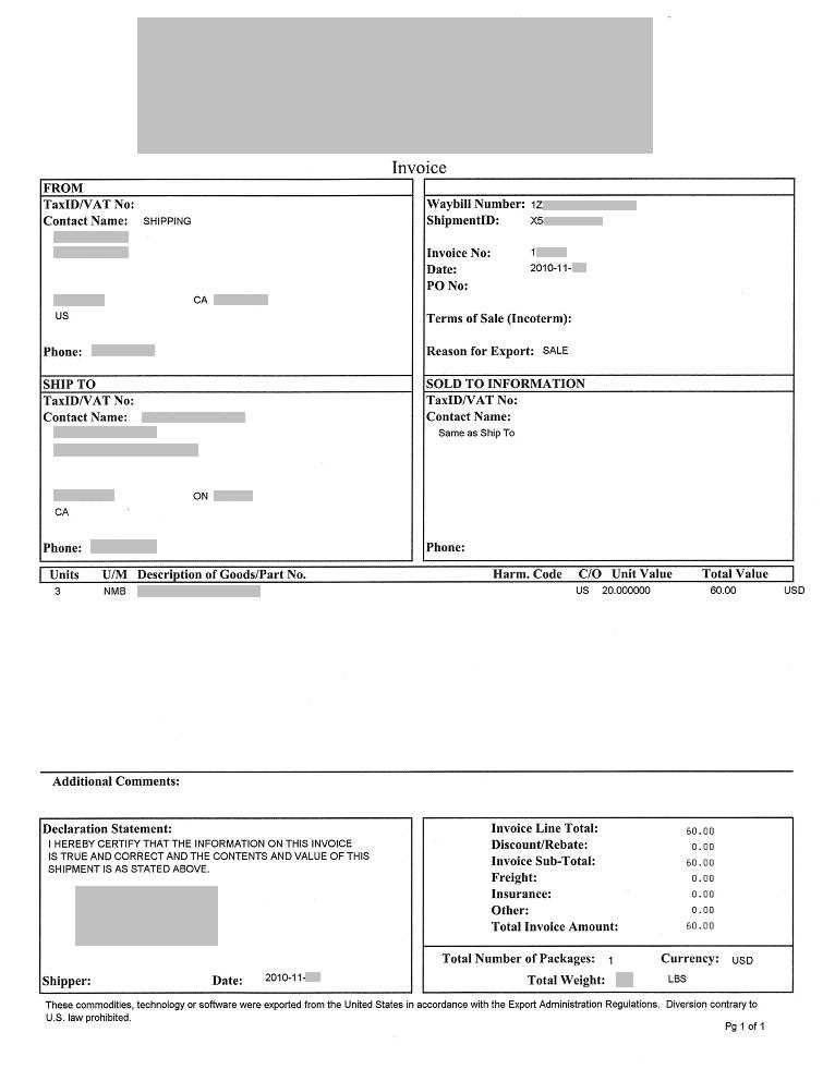 ups invoice template