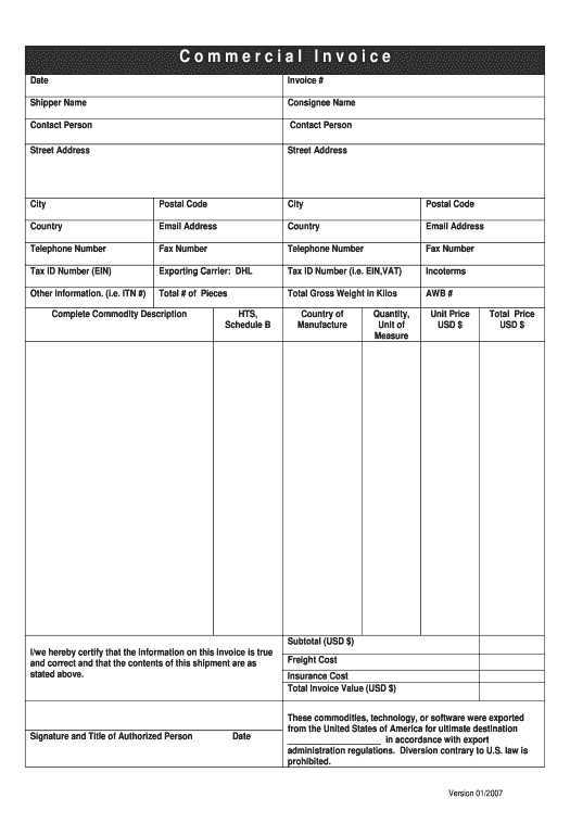 dhl invoice template