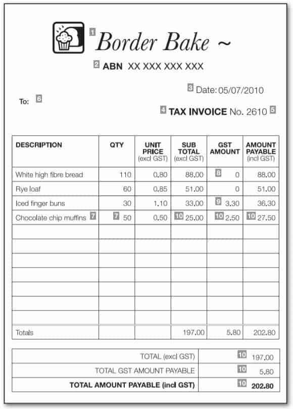 gst tax invoice template