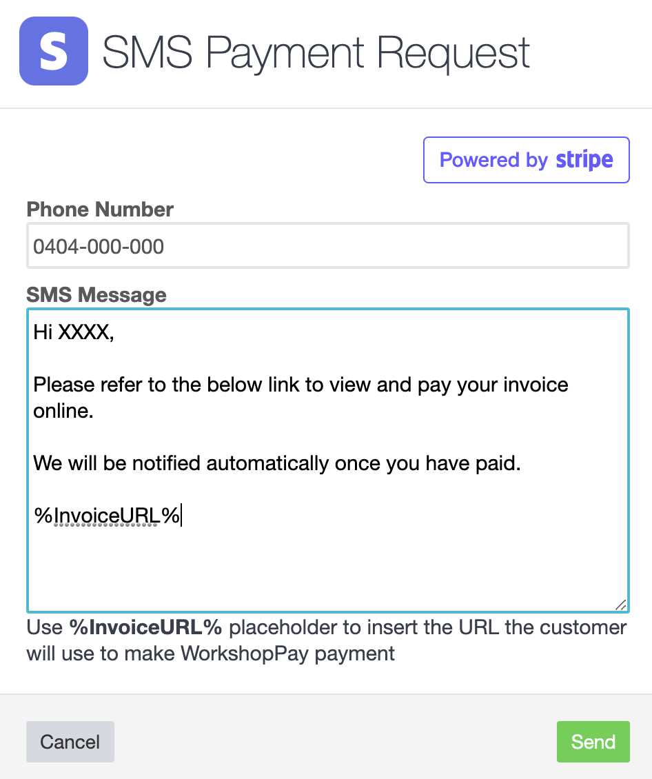 invoice sms template