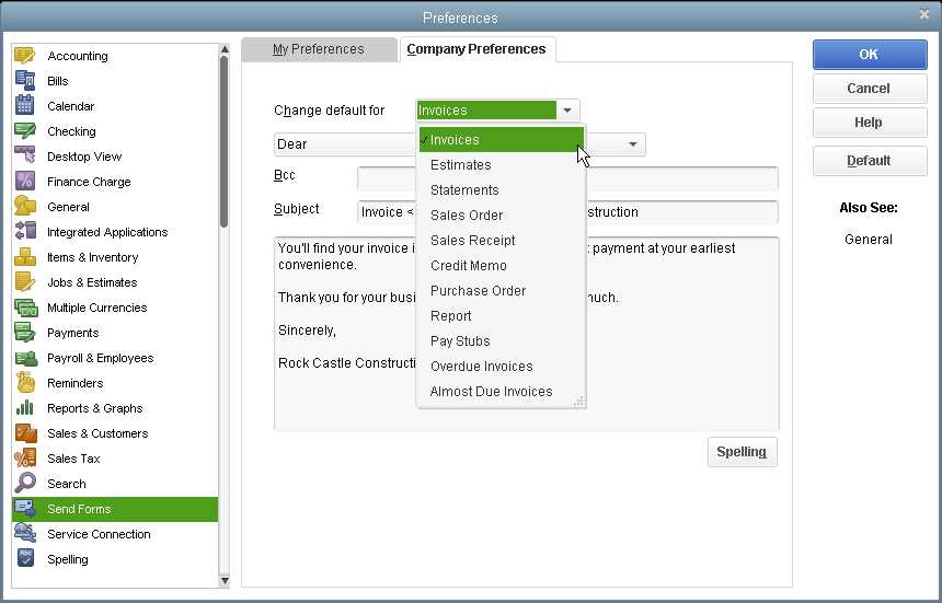 how to change invoice email template in quickbooks desktop