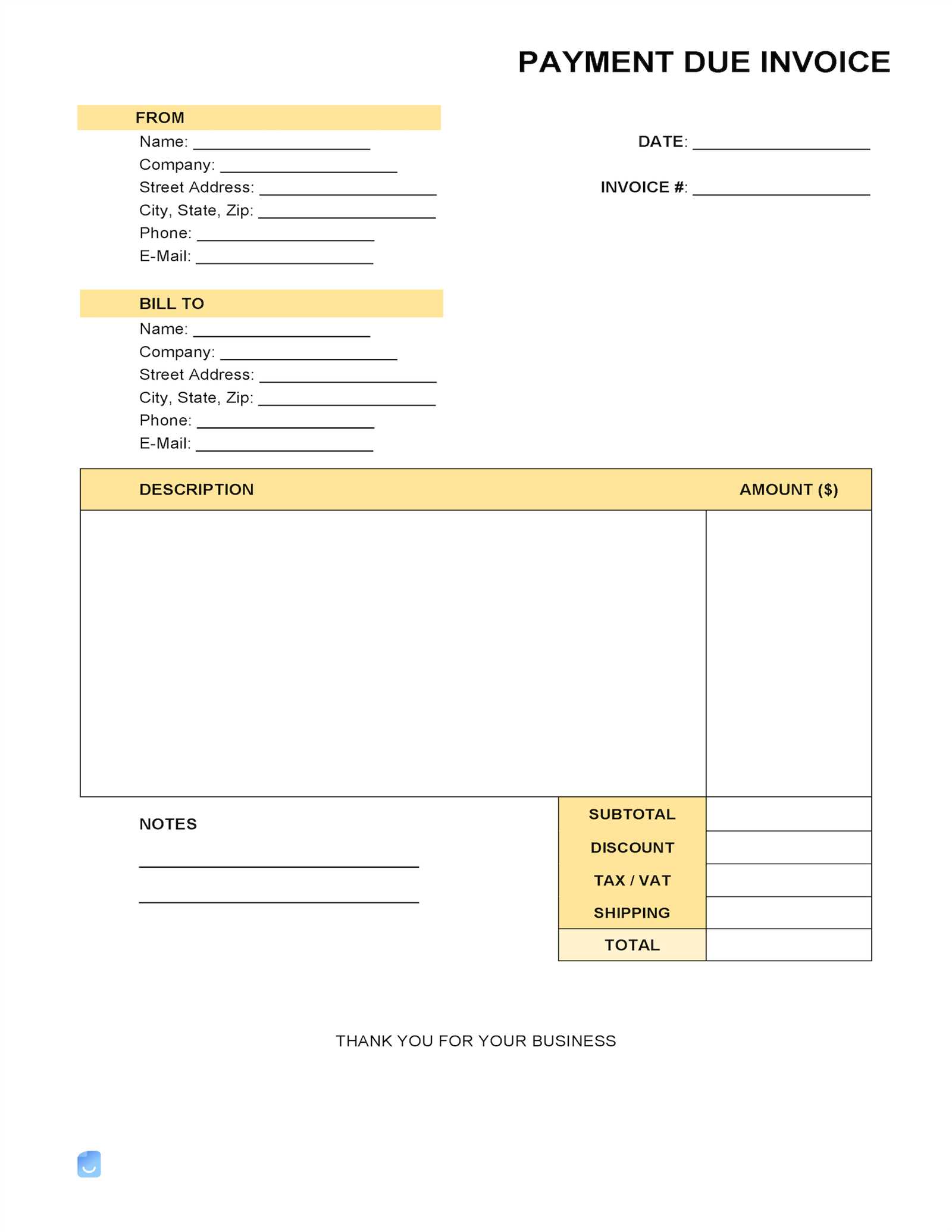 invoice down payment template