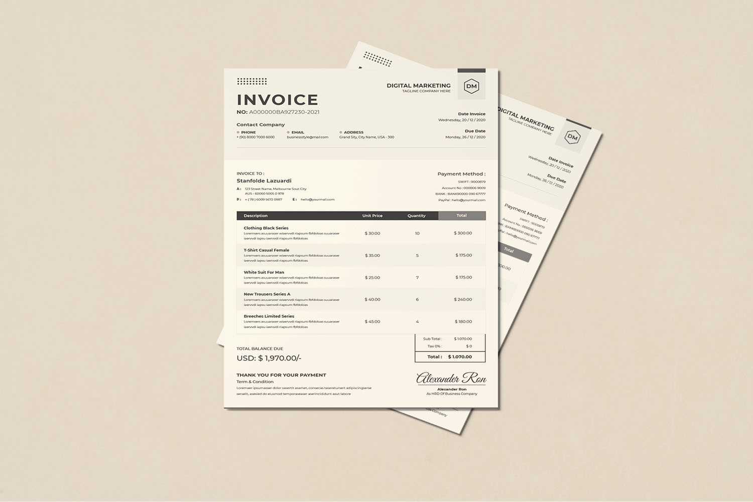 digital marketing services invoice template