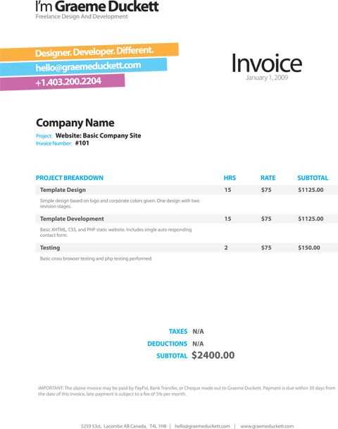 freelance developer invoice template