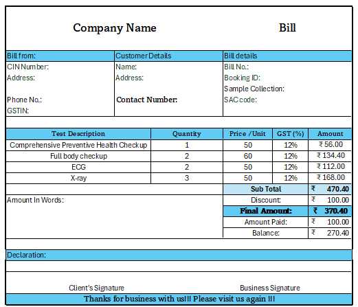 medical invoice template excel