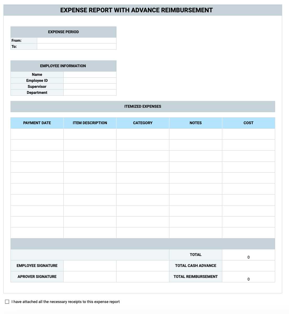 invoice for reimbursement expenses template