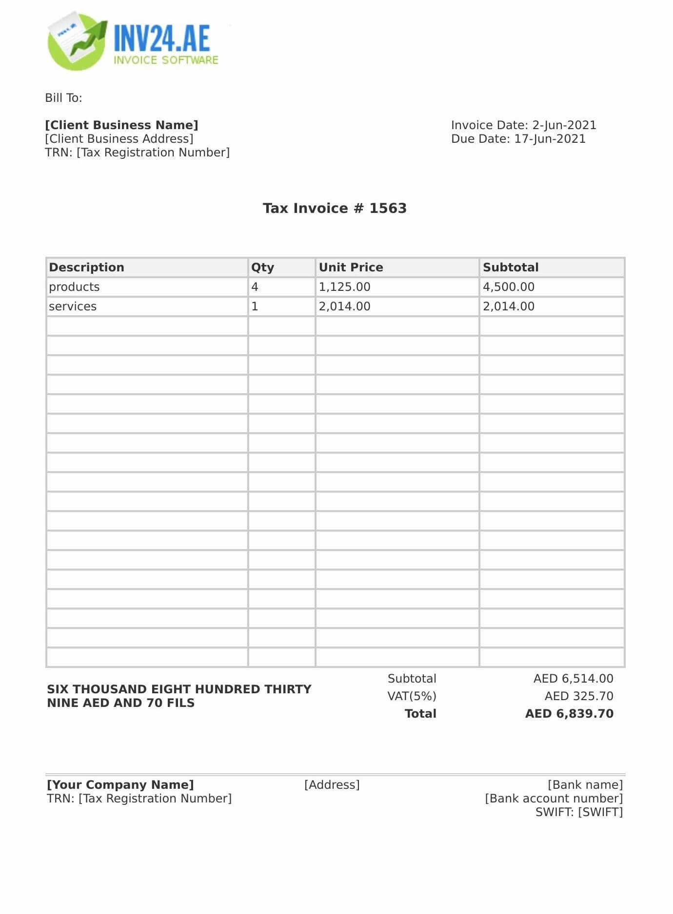 invoice template without tax