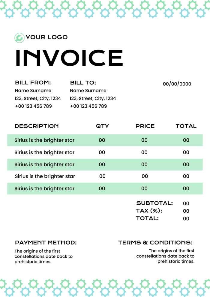 garage invoice template pdf