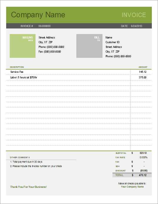 microsoft excel free invoice template