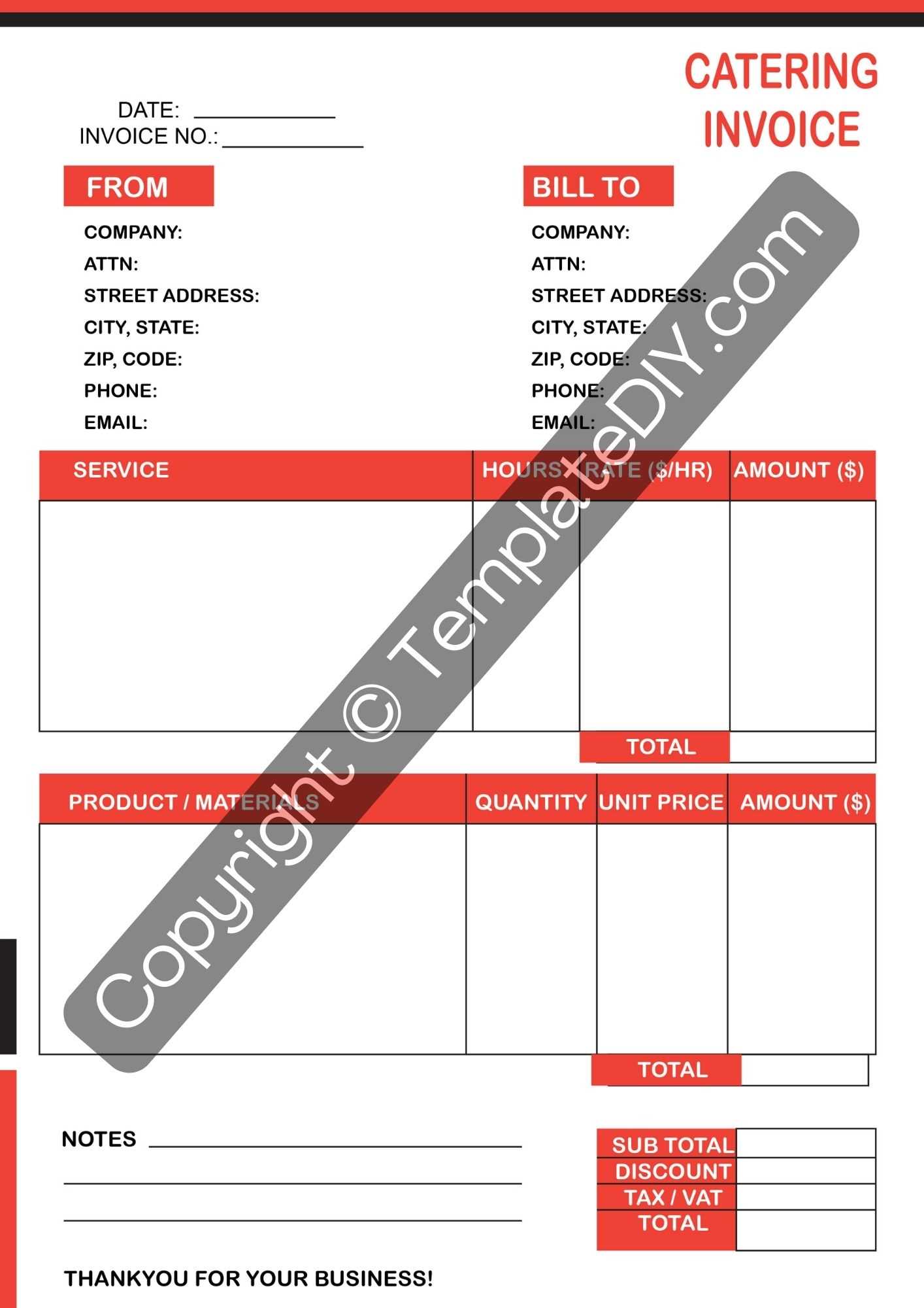 catering invoice template free download