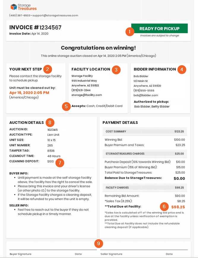 storage invoice template