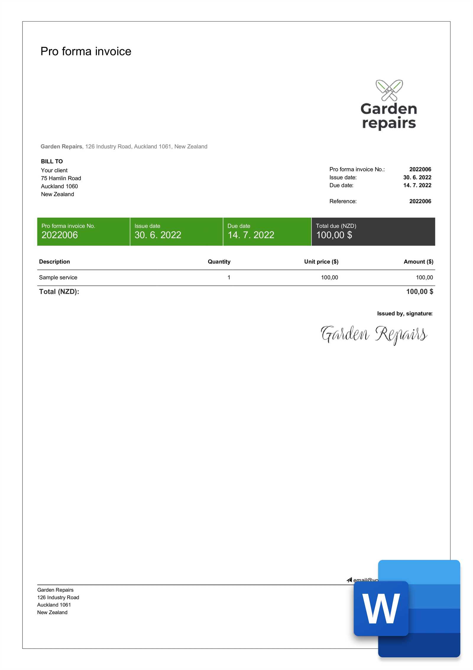 download proforma invoice template word