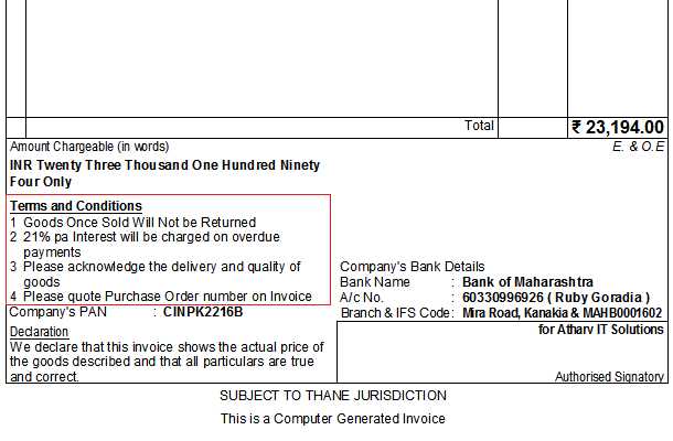 invoice terms and conditions template