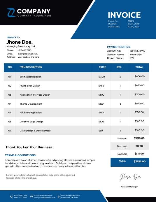 invoice template for web design services