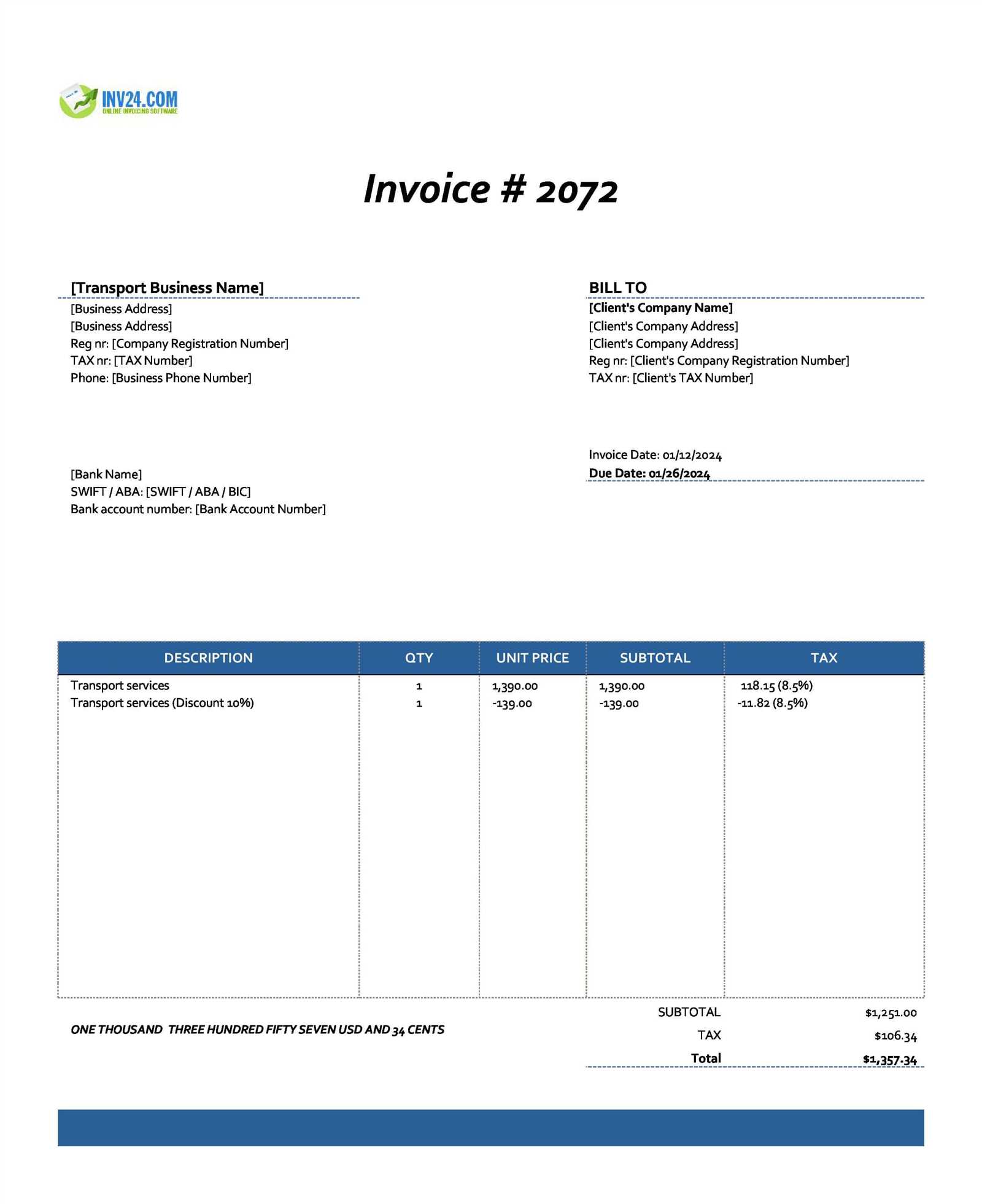 transportation invoice template free