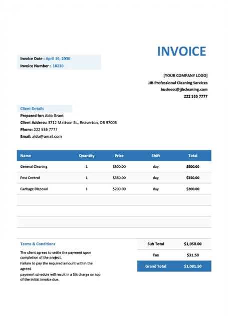 cleaning service invoice template word