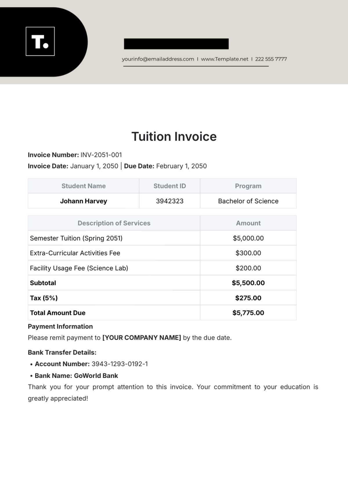 tutoring invoice template word free