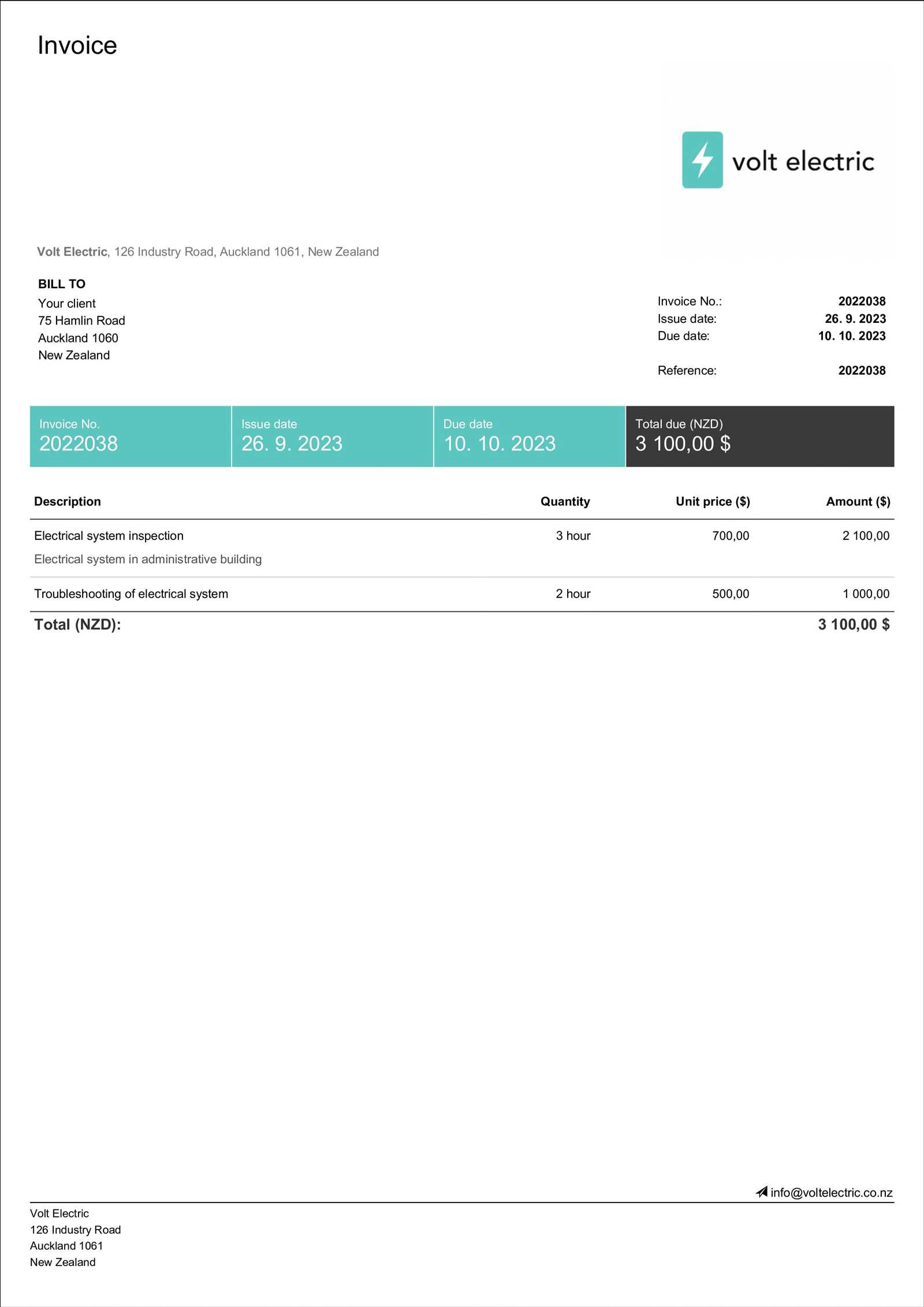 electrical contractor invoice template