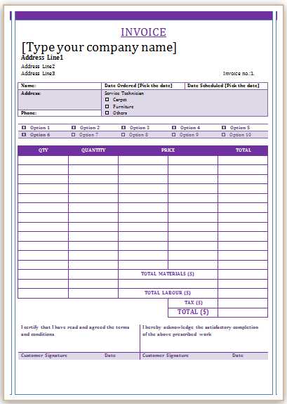 blank cleaning invoice template