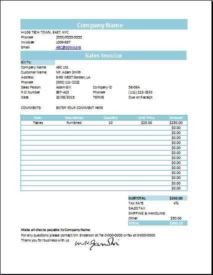 sample of invoice template in excel