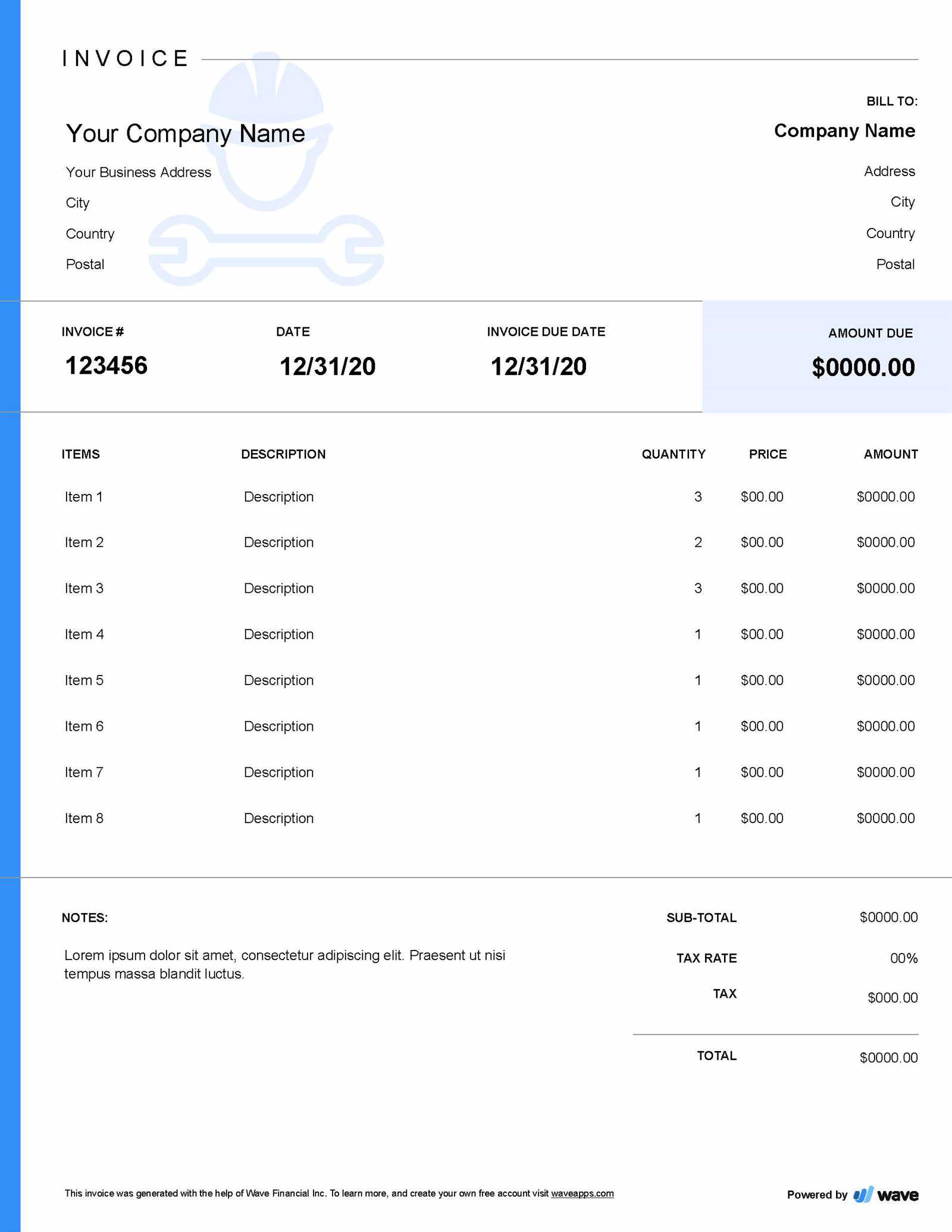 free labor invoice template