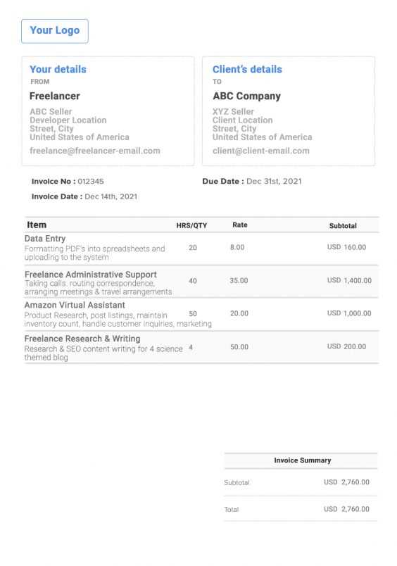 invoice for freelance work template