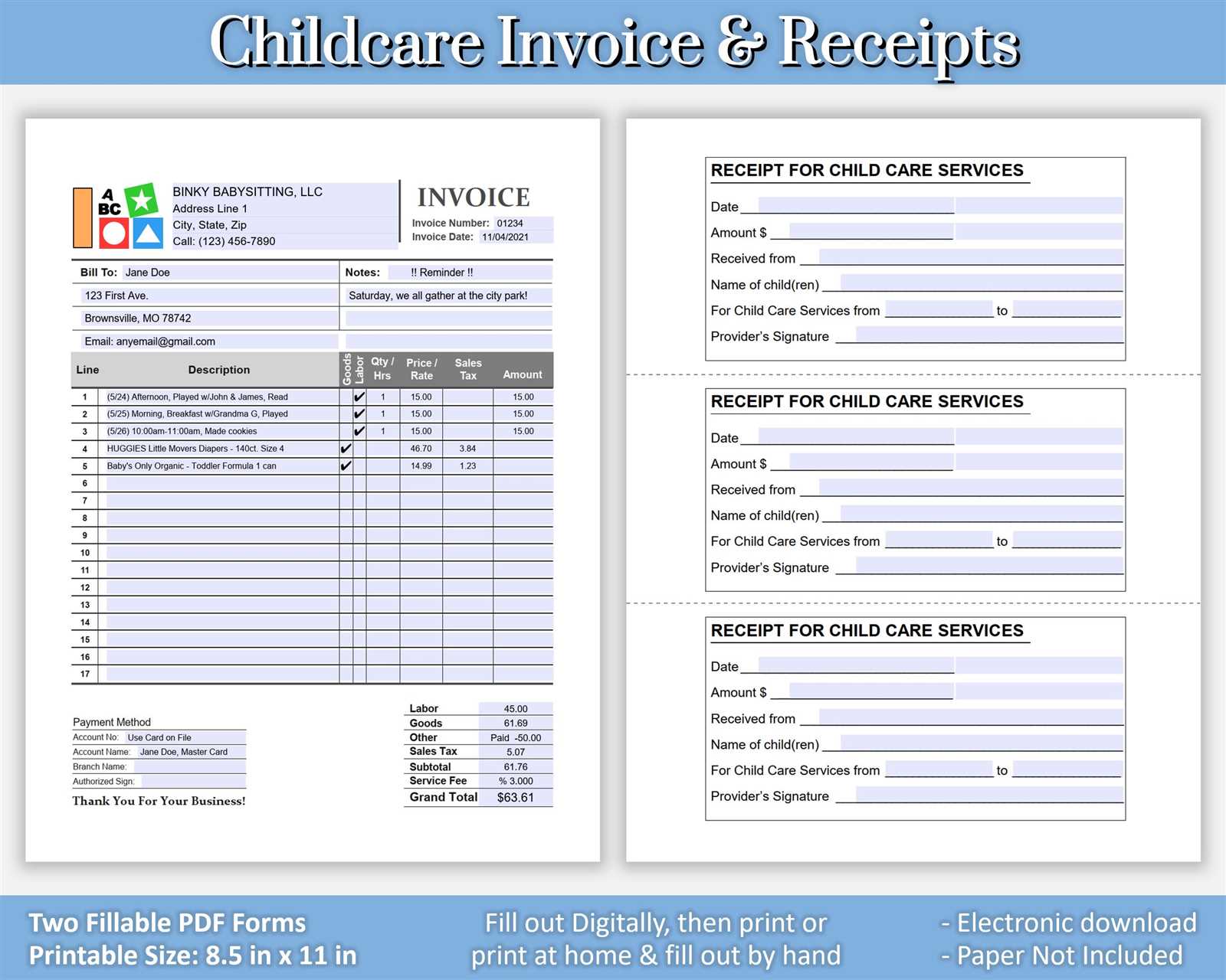 babysitting invoice template