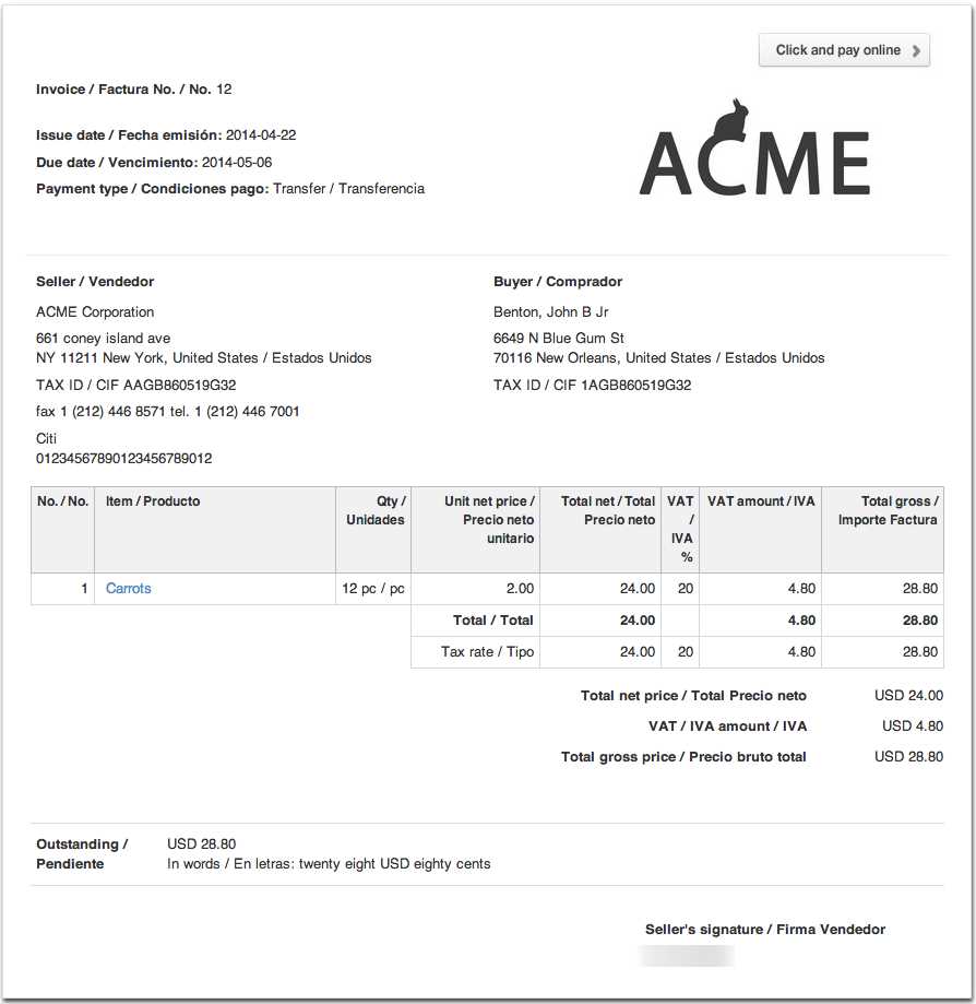 italian invoice template