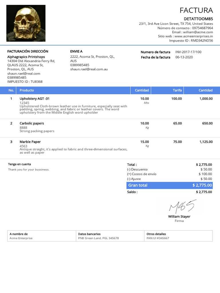 upholstery invoice template