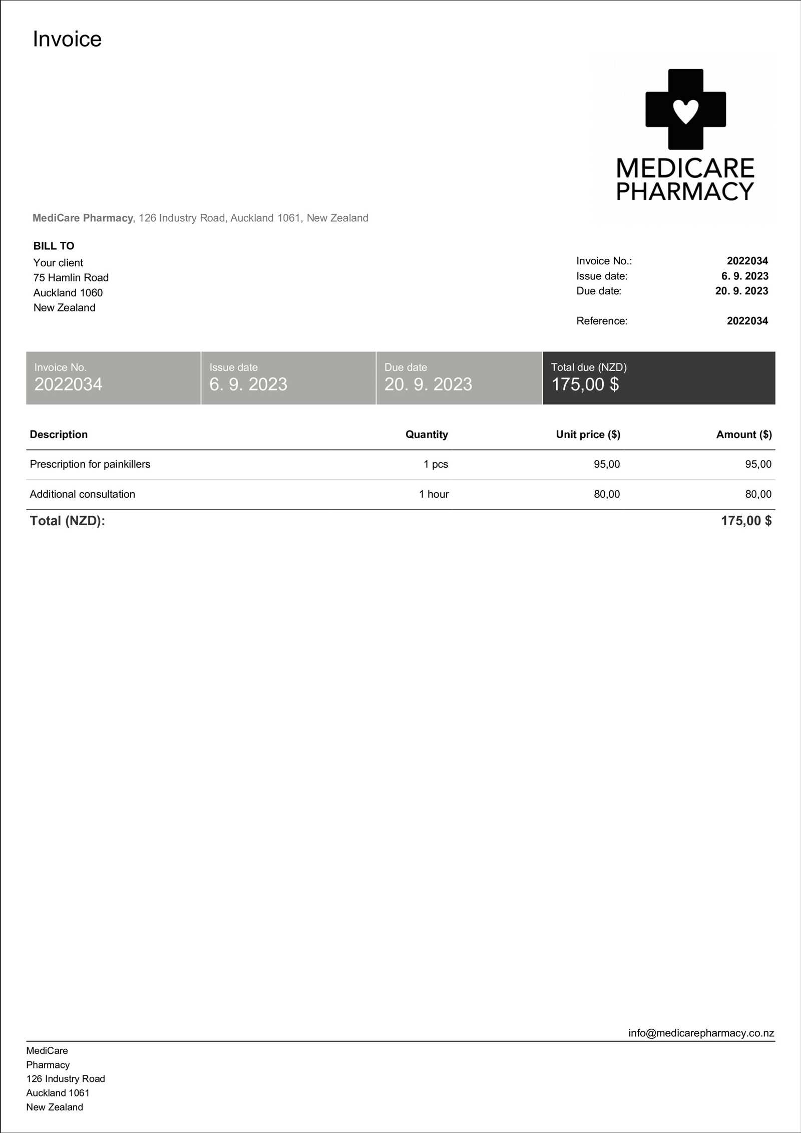 free medical invoice template