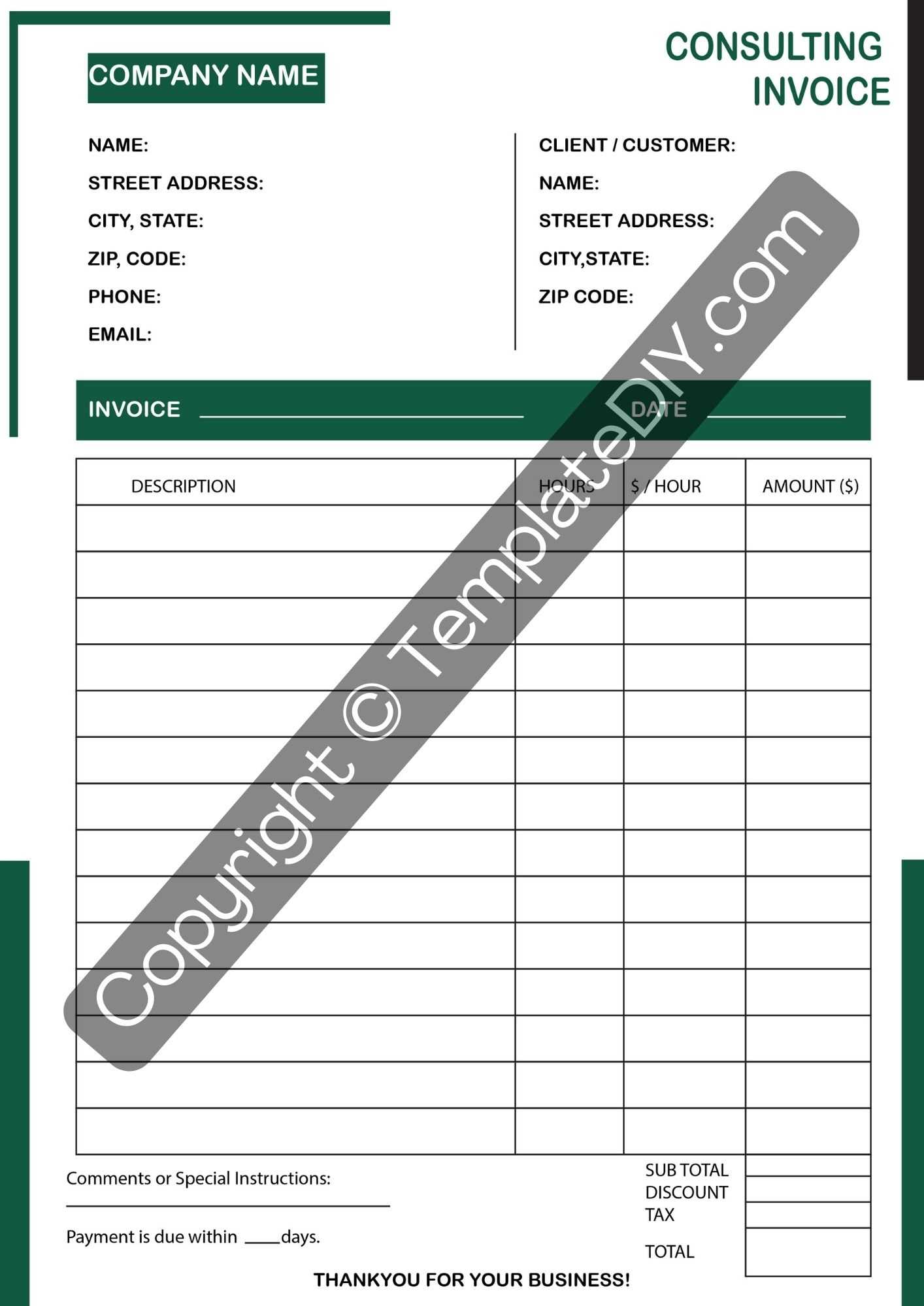 free blank invoice template excel