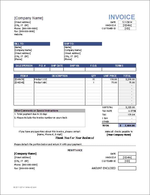 invoice with remittance slip template