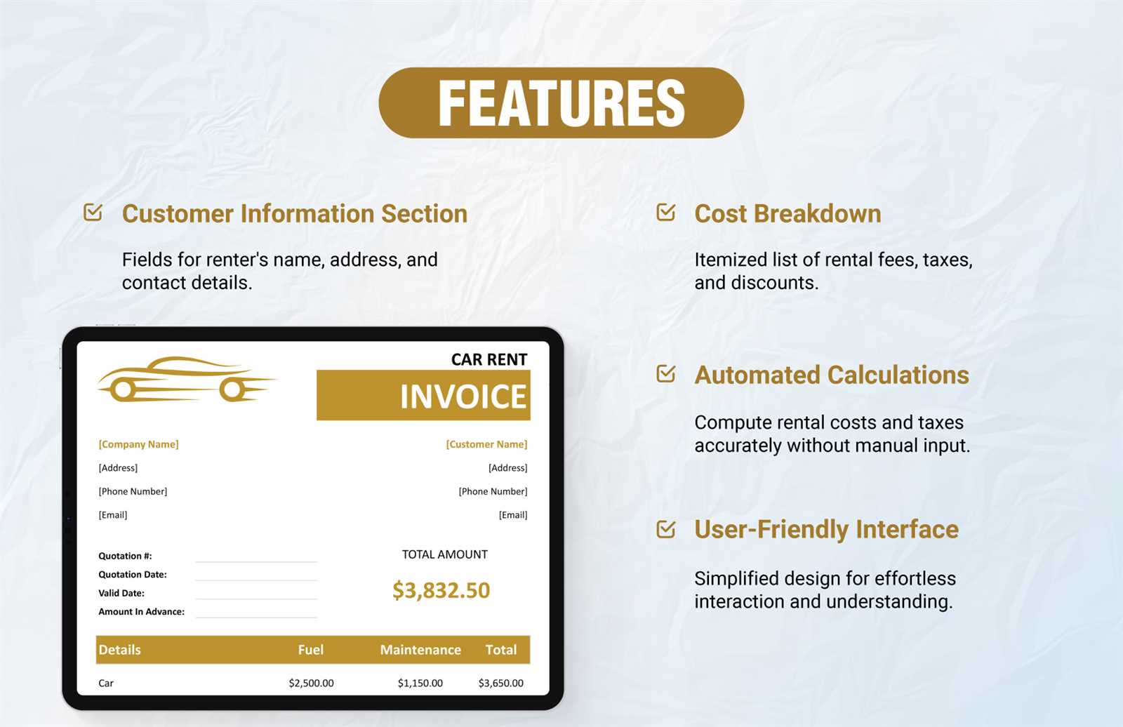 car rental invoice template free download