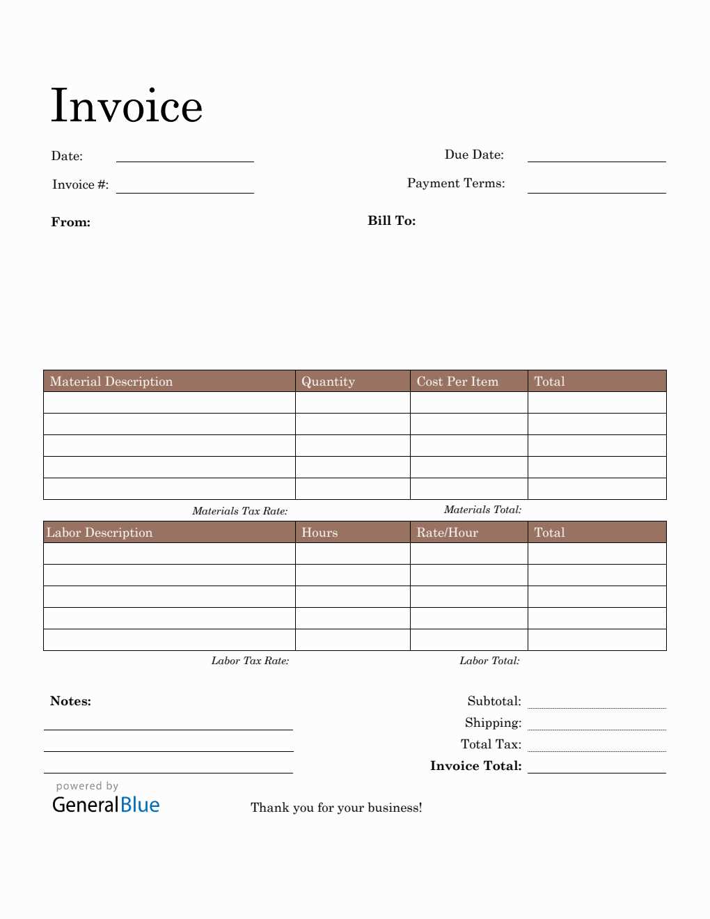 wages invoice template