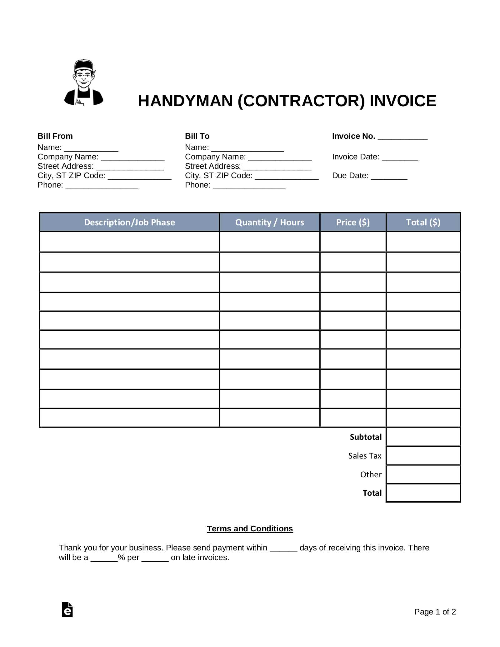 blank free invoice template